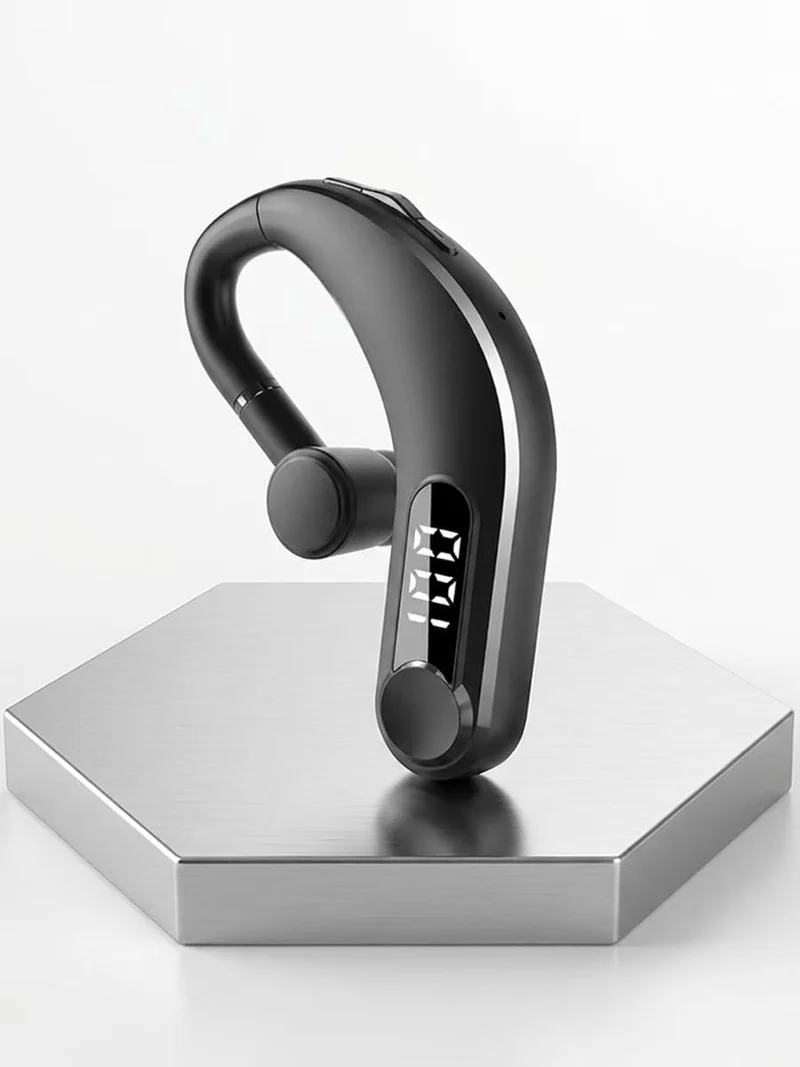 BCRTO Wireless Headset Single Earpiece, 200Hrs Standby Time LED Display Ear Hook Earphones, Waterproof Rotatable Earbuds for Cel