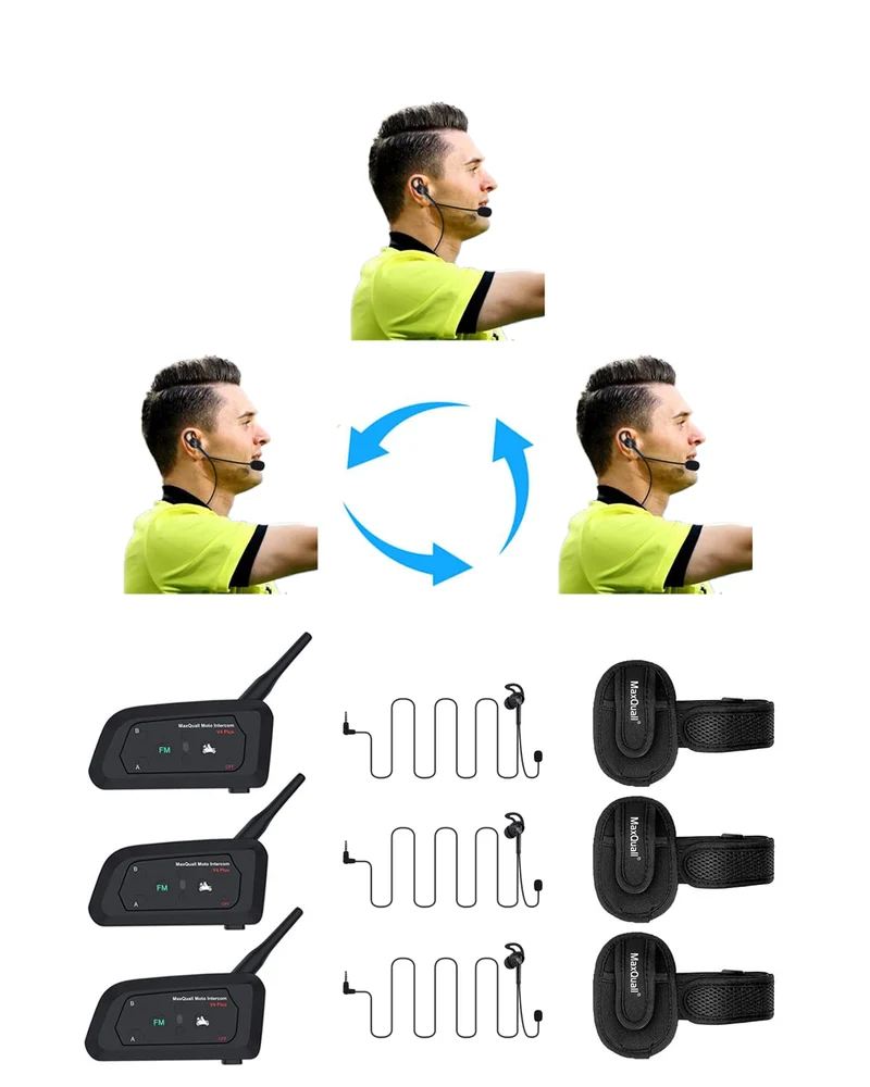 Maxquall Referee Headset, Referee Communication System Sets 2~4 Person Full Duplex Football Wireless Bluetooth Headsets for Offi