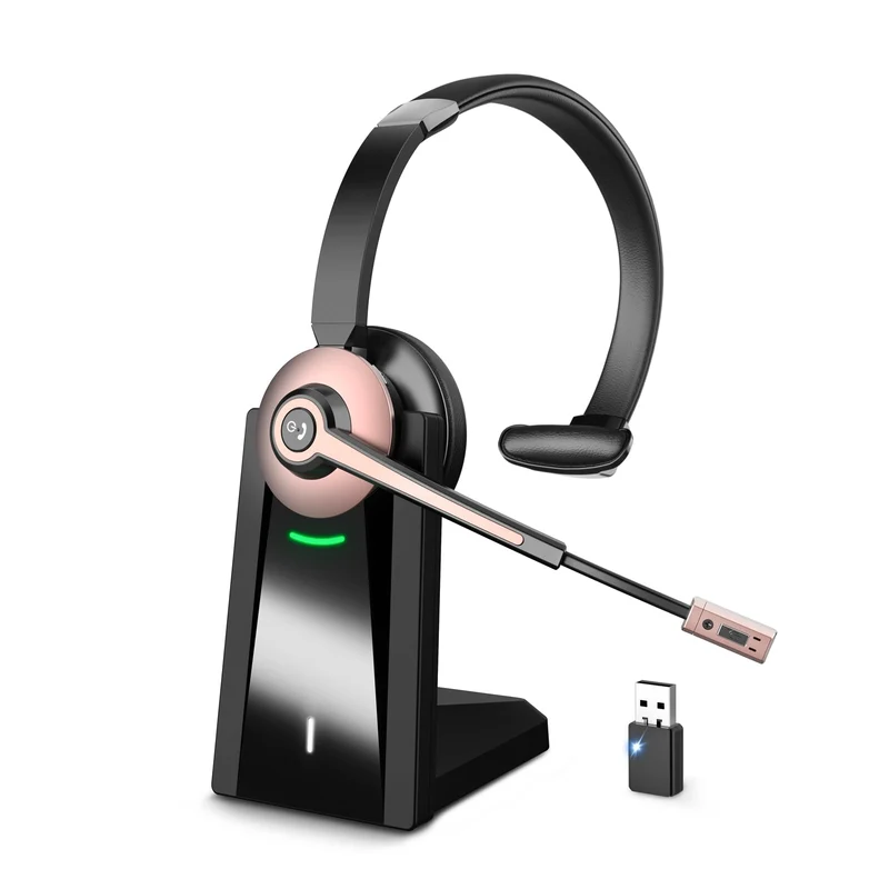 Wireless Headset with Mic for Work, Single Ear Bluetooth Headset for PC