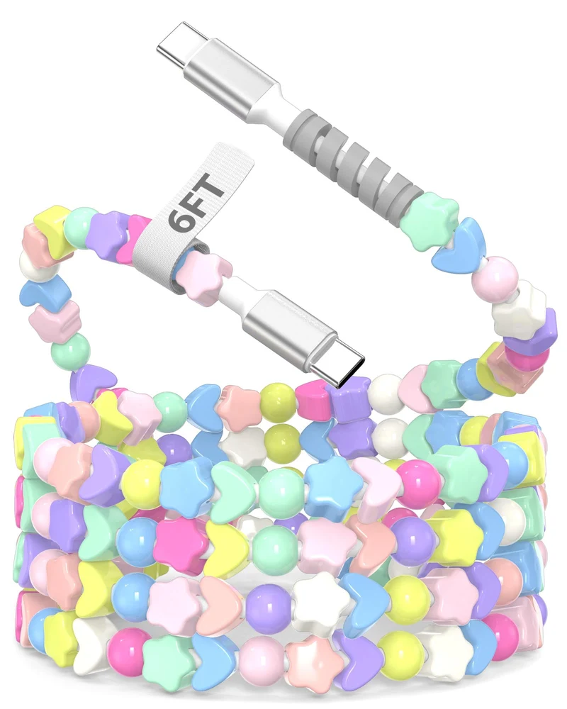 iMangoo 6ft USB C Cable Cute Beaded Charging Charger Cord for Apple Carplay