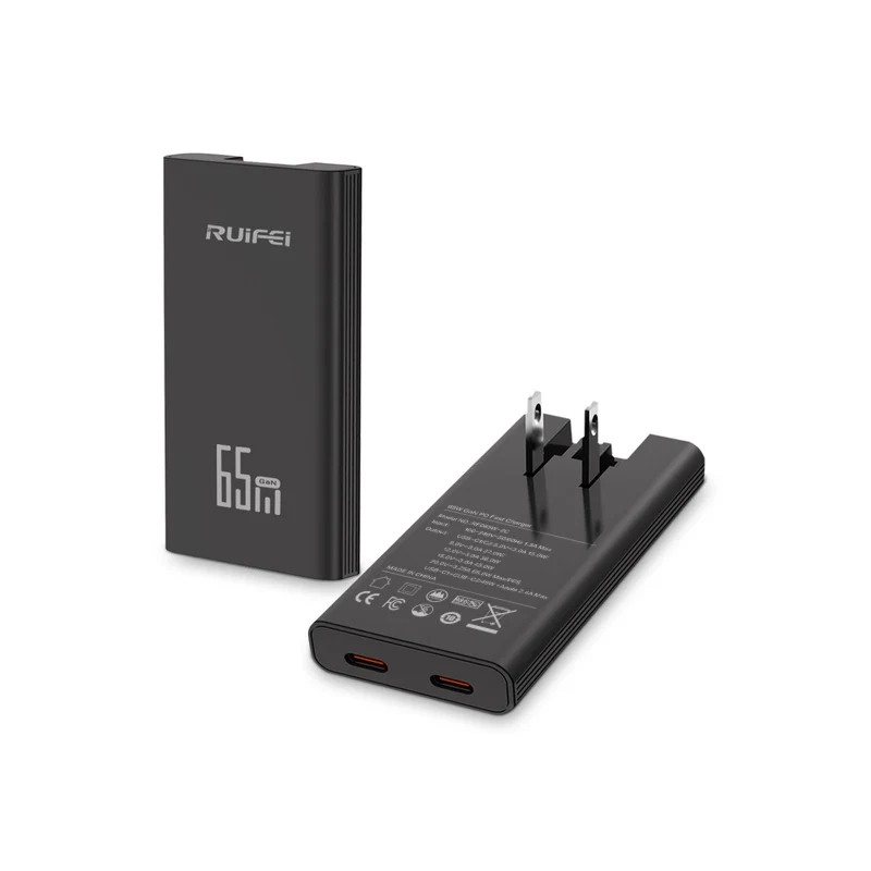 65W Flat USB Wall Charger|Foldable Plug|Dual USBC Ports