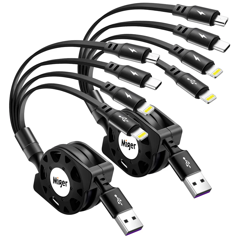 Multi Charging Cable,[2Pack 4Ft] Retractable Phone Charger for All Devices