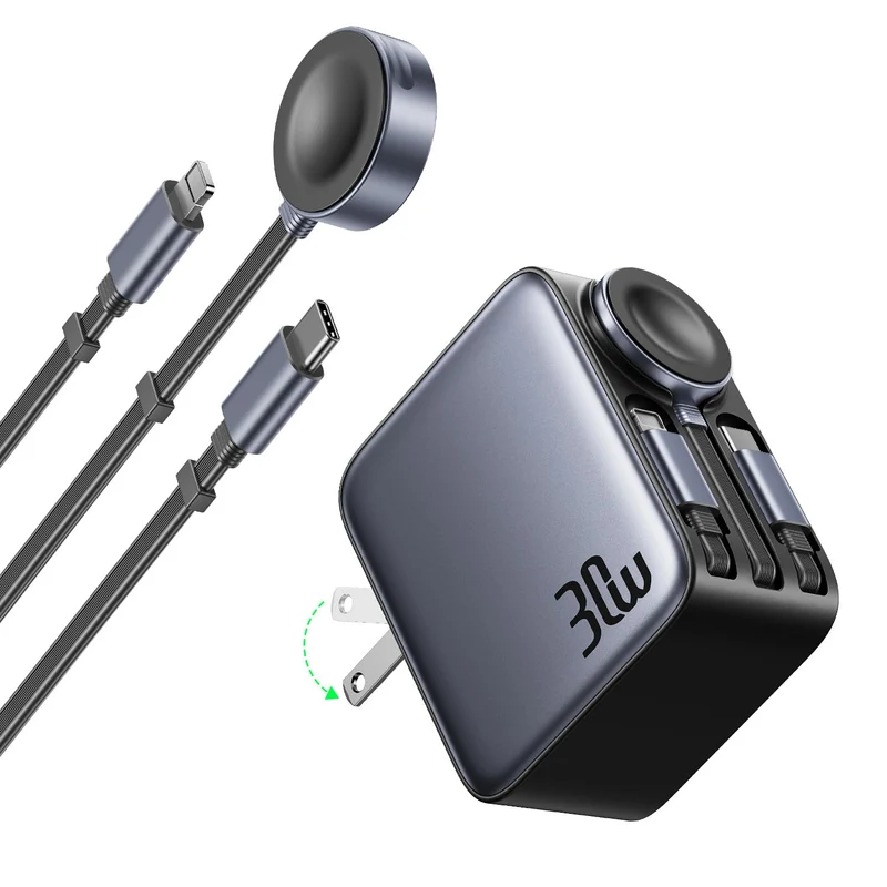 3in1 Retractable Charger Wall Plug for iPhone, Apple Watch, Airpods &iPad