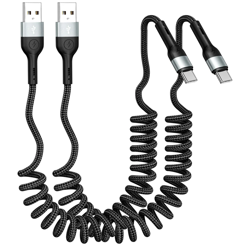 Eettvekd Coiled USB A to USB C Cable, 3FT USB C Cable,Black Charger Cord