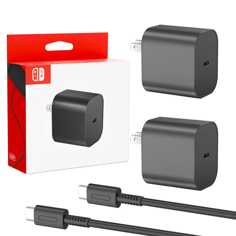 2Pack Charger for Nintendo Switch 220V 3A 60W AC Adapter Fast Charging with 5ft USB C Cable Compatible with Switch/OLED/Lite