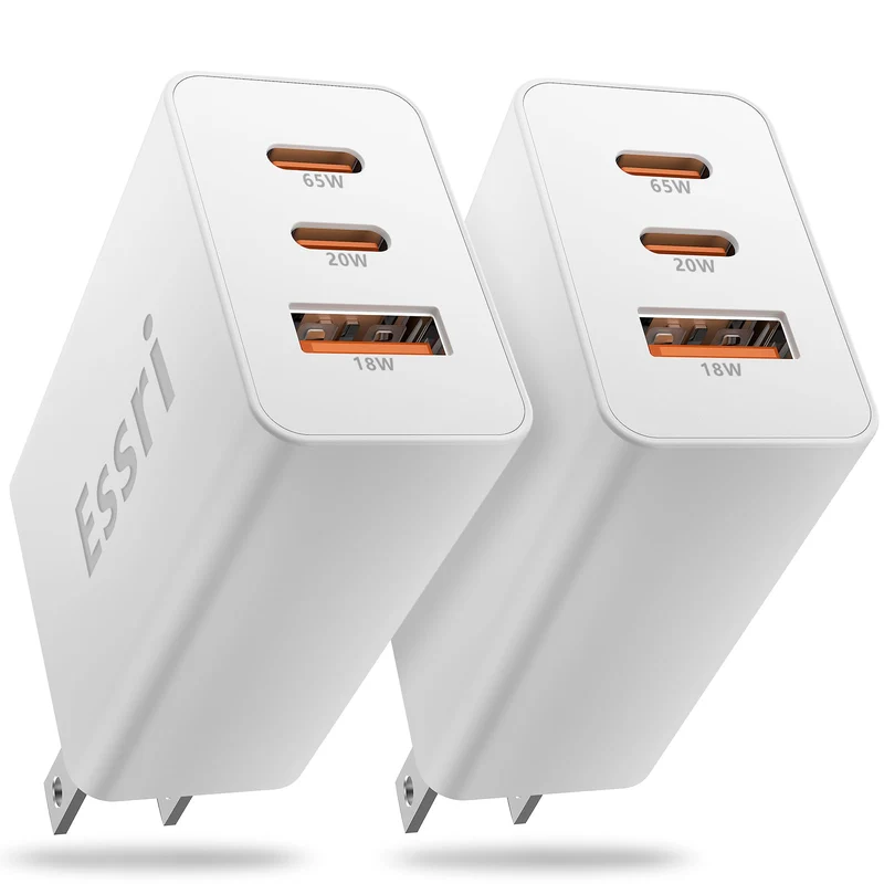 Essri 2Pack 65W USB C Charger Block, 3Port PD 3.0 Fast Charging Wall Plug