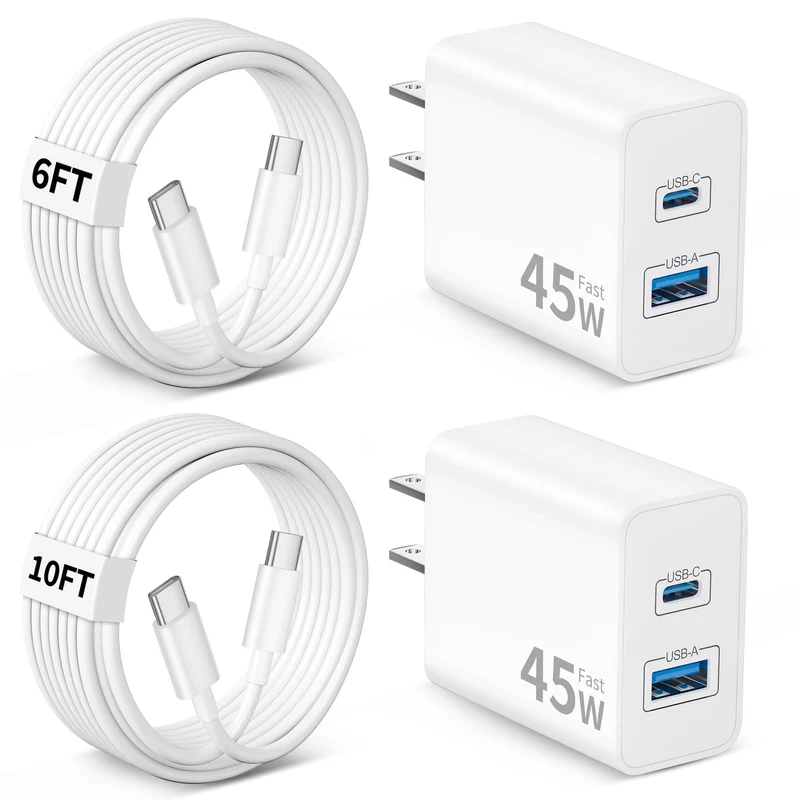 Pixel 11 10 9 8 7 6 Pro XL Fast Charger, 2 Pack 45W Fast USB C Wall Charger