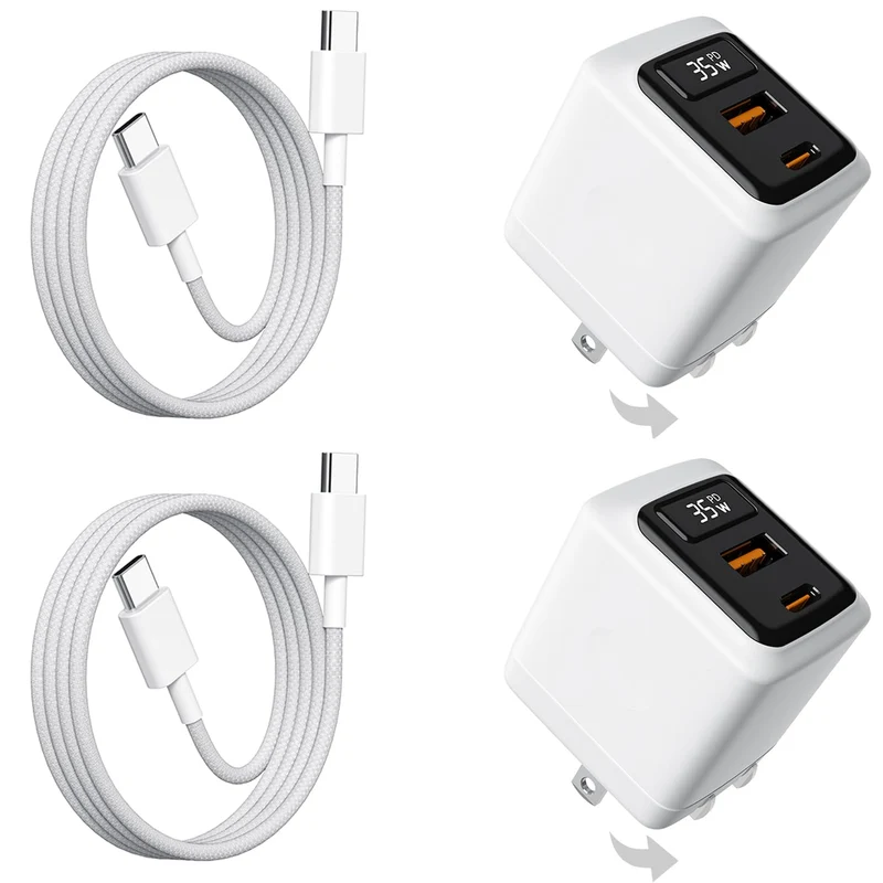 35W USB C Fast Charger 2Pack, 2Port Wall Charger with Cable & LED Display