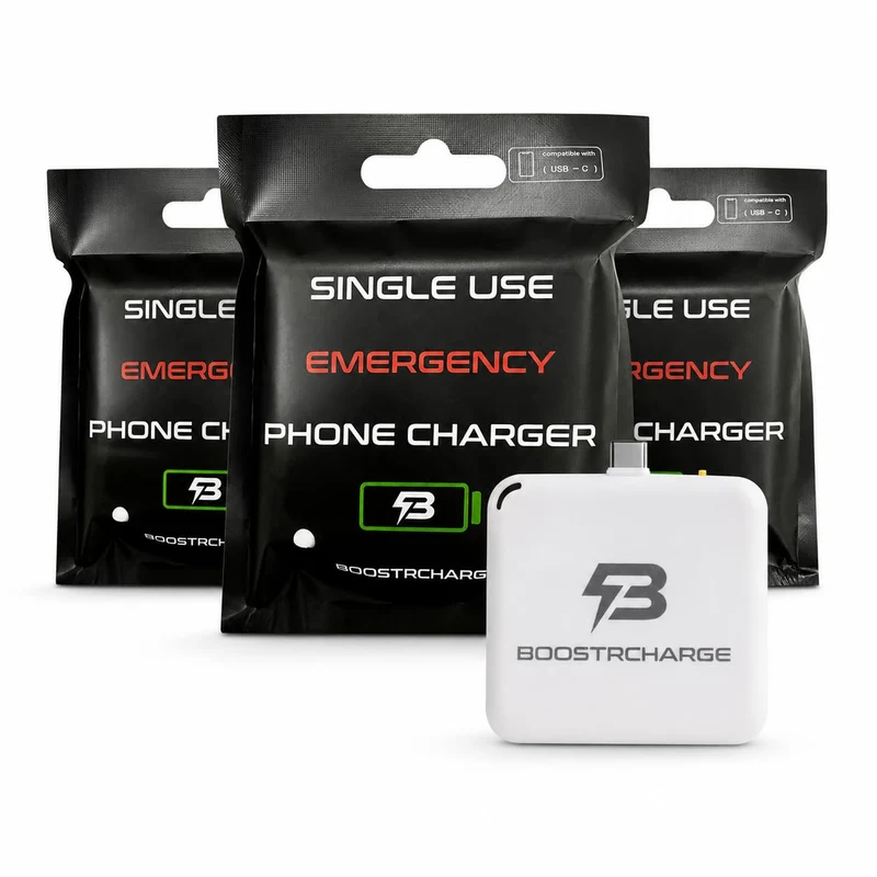 Boostrcharge SingleUse Emergency Phone Charger, PreCharged & Ready to Use, No Cables Needed, USBC, 3Pack