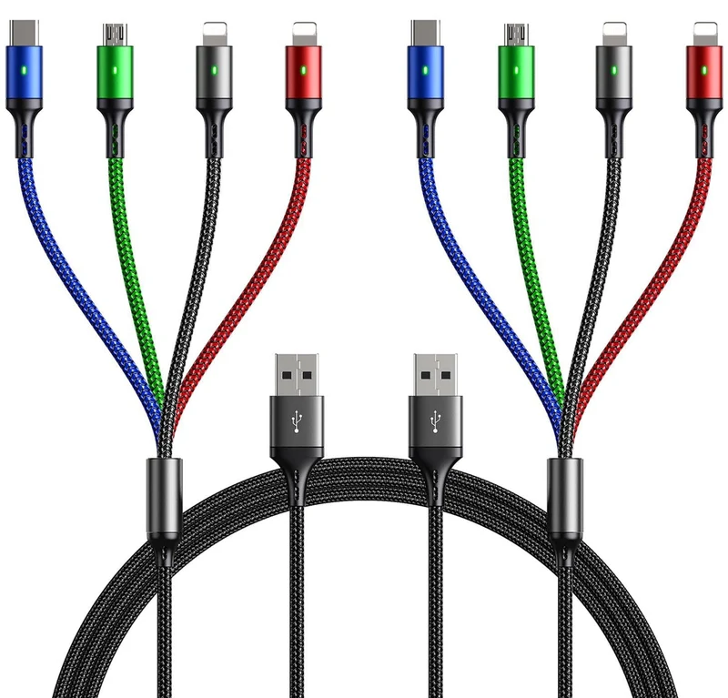 Multi Charging Cable, 10ft 2Pack Multi Charger Cable Braided 4 in 1 Multiple USB Cable Universal Charging Cord with Lightning/Ty