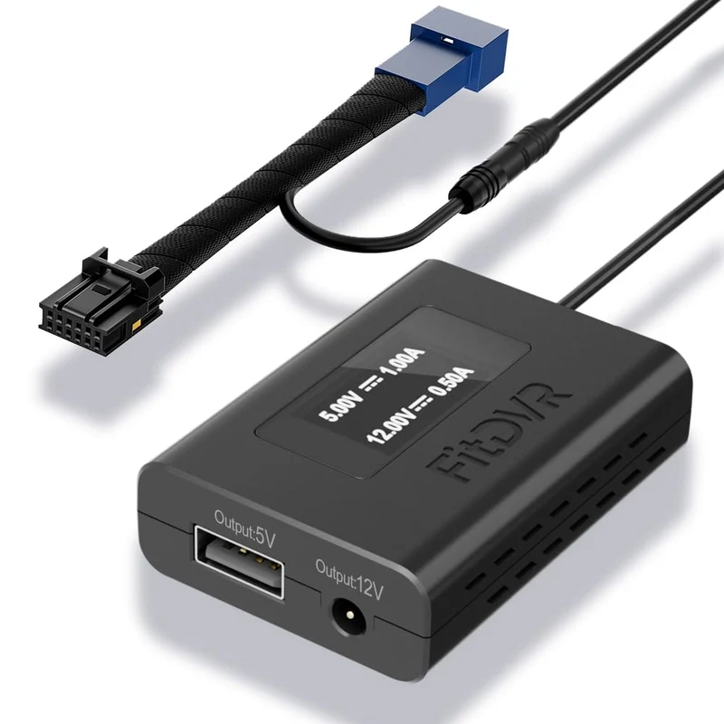 FitDVR Dash Camera Power Adapter 12Pin (Type A) for for Hyundai, Kia, Genesis, LED Display USB Power Source, Easy to Install, 5