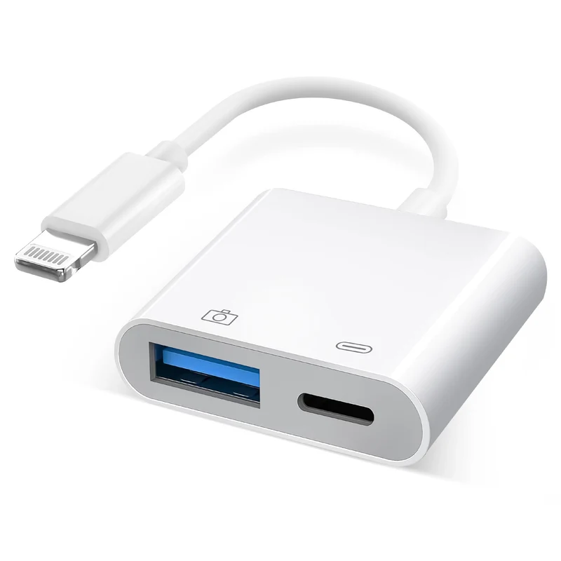 [Apple MFi Certified] Lightning to USB Camera Adapter with Charging Port, Portable USB3.0 Female OTG Cable for iPad to Connect C