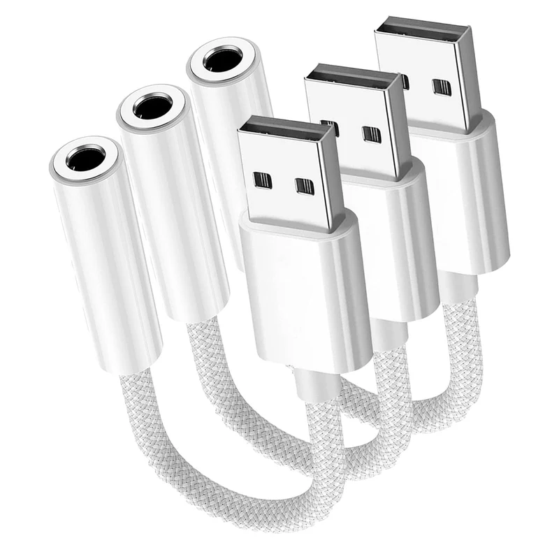 Fidioto USB to 3.5mm Audio Jack Adapter, MicSupported USB to Headphone Jack Adapter, External Sound Card with TRRS 4 Pole Jack