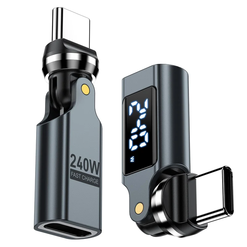 USB C Adapter [2Pack], PD 240W USB C 90 Degree Adapter with LED Digital Display, 360 & 180 Degree C to C Adapters for iPhone 17