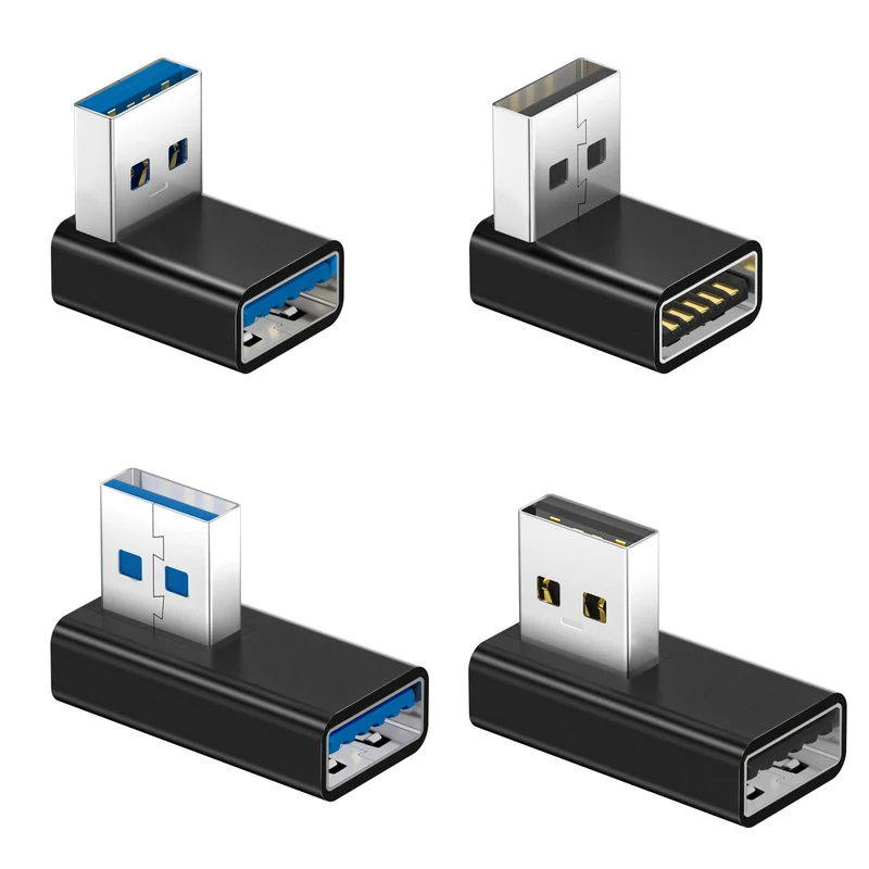 Basesailor 90 Degree USB A Male to Female Adapter 4 Pack,USB 3.0 Extender