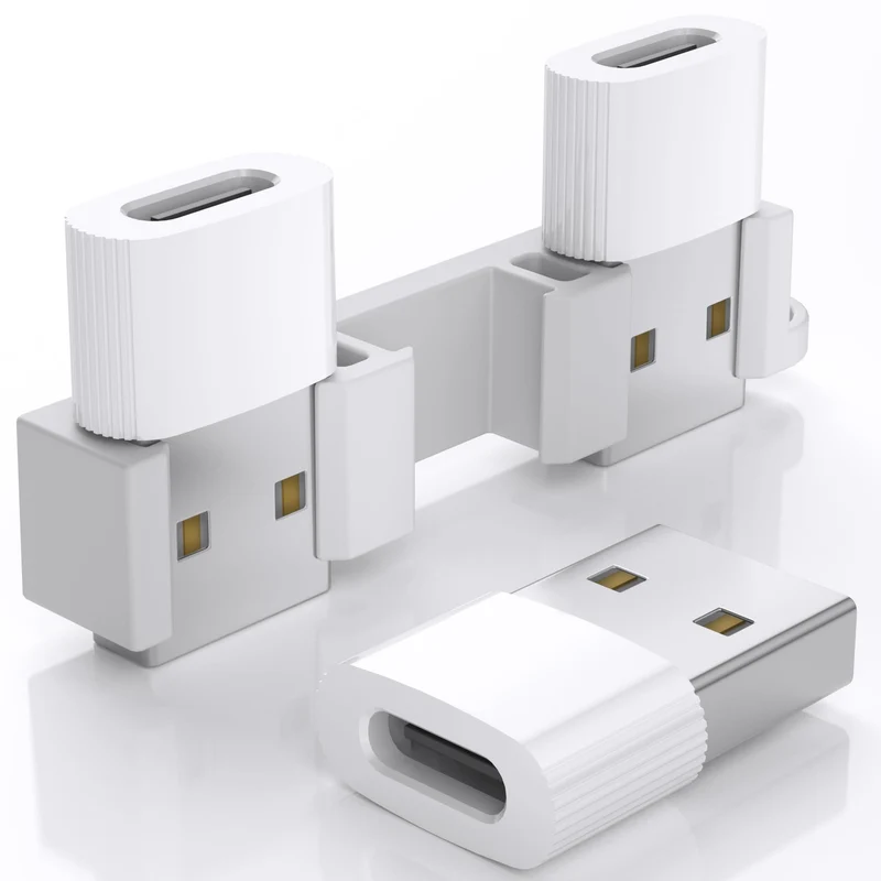 USB to USB C Adapter, 3Pack USBC Female to USB Male Converter (White)