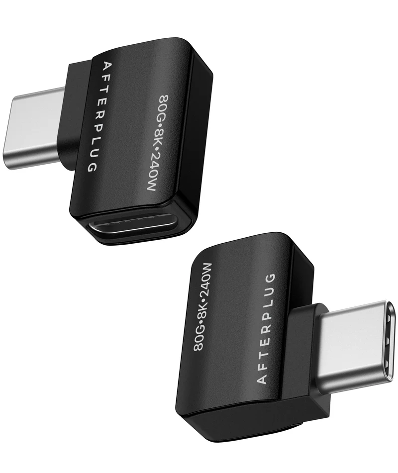 Afterplug 90Degree USBC Extender, 80Gbps Data, 240W Charging, 2Pack