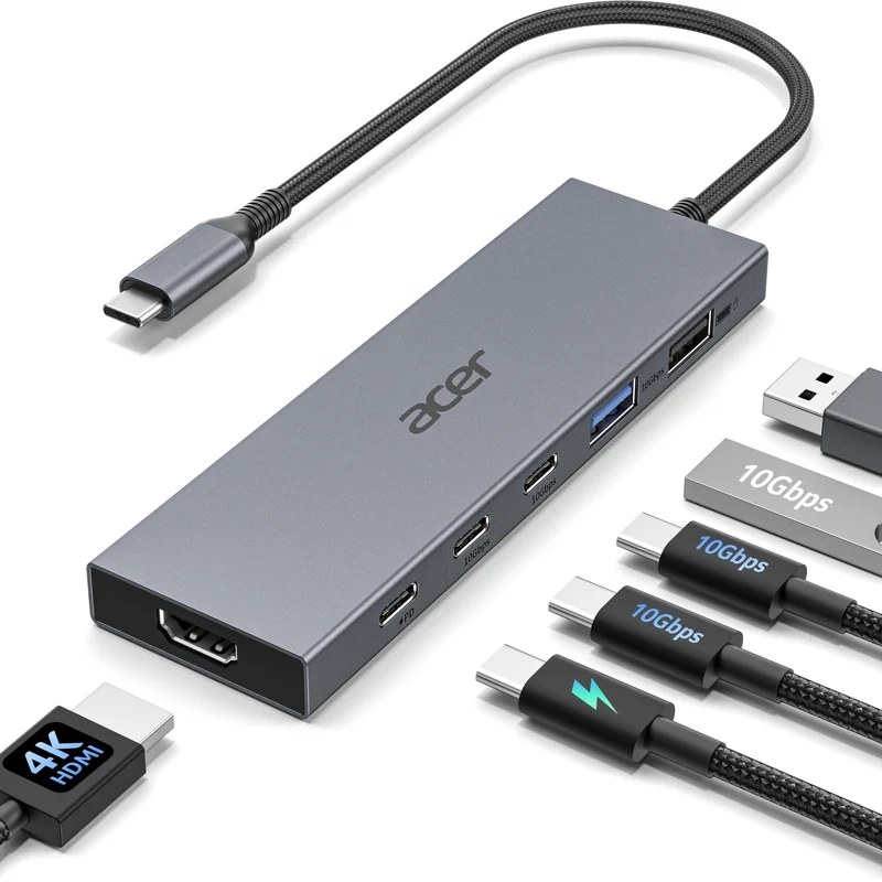 Acer 6in1 USB C Hub 10Gbps, USB C to HDMI Adapter 4K@60Hz