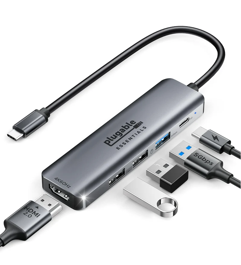 Plugable USB C Hub 5in1, USBC to HDMI Adapter 4K@60Hz, Multiport Adapter