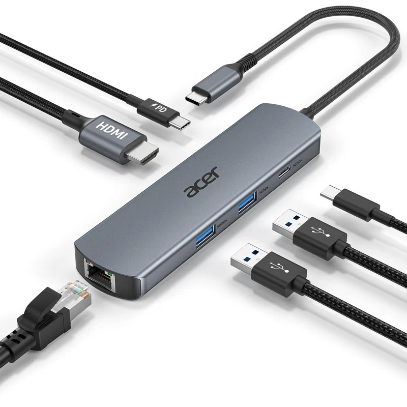 acer 6 in 1 USBC Hub with Ethernet, 4K@60Hz USBC to HDMI Multiport Adapter