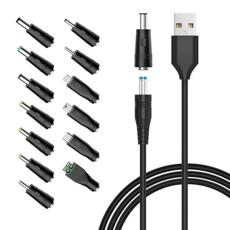 Powseed 5V Universal DC Power Cable, USB to DC Charging Cord with 13pcs Adapter Plugs for Webcam Router, Recorder, Bluetooth Spe