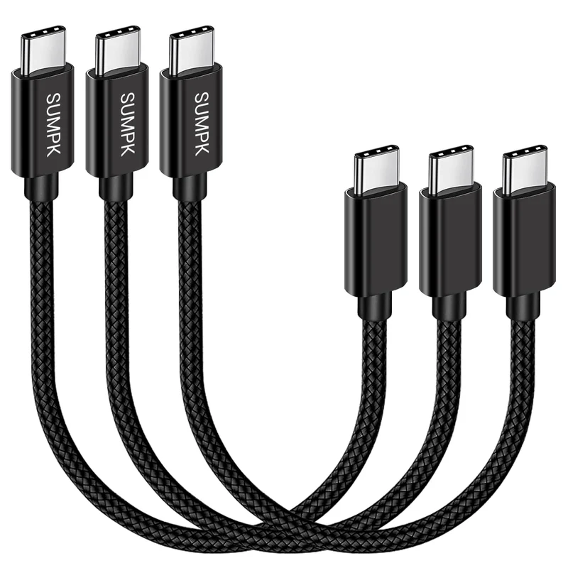 SUMPK USB C to USB C Cable Short, 8 inch(20cm), 3 Packs, 60W Fast Charging