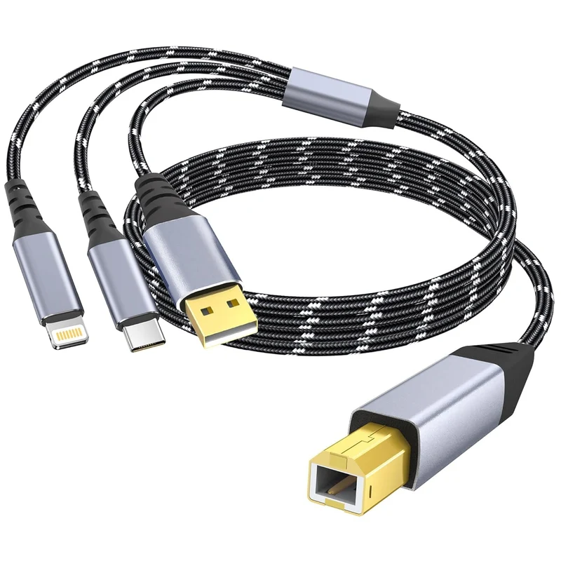 DCNETWORK Printer Cable,USB C&USBA to USBB Cable,High Speed Nylon Braided Scanner Printer Cord for Dell Epson Brother Lexmark