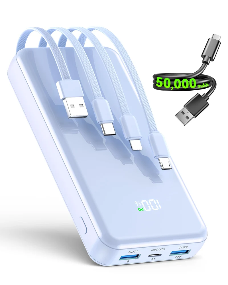 YILANS Portable Charger 50000mAh, 22.5W Power Bank with Builtin 4 Cables