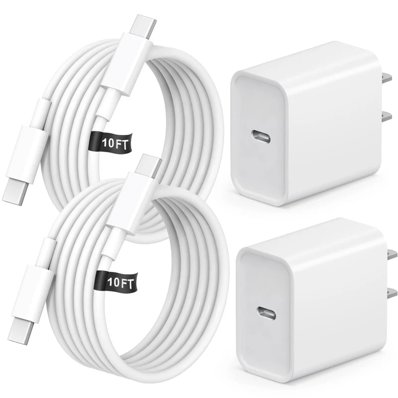 2+2Pack iPhone 17 16 15 Charger Fast Charging 20W Apple Charger &10ft Cable
