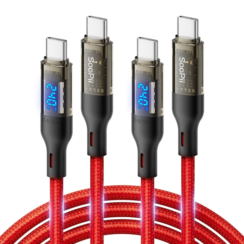 SOOPII USB C to USB C Cable [240W 6.6ft],Fast Charging USB C Cable with LED Display for MacBook Pro,lPhone16/15/15Pro/15ProMax,G