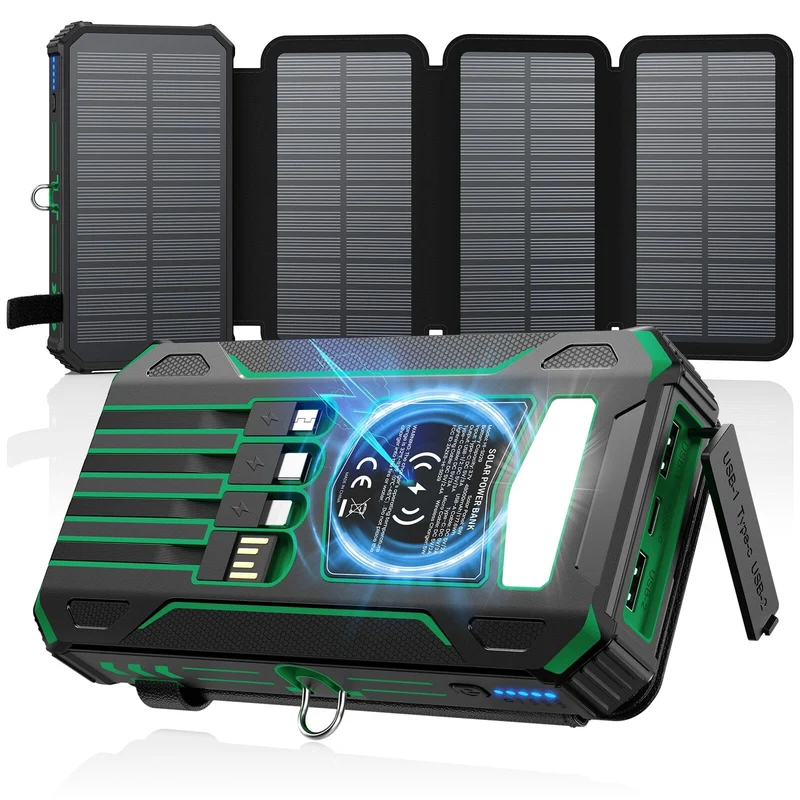 Solar Power Bank 48000mAh Built in 4 Cables, Flashlight, Travel Essential