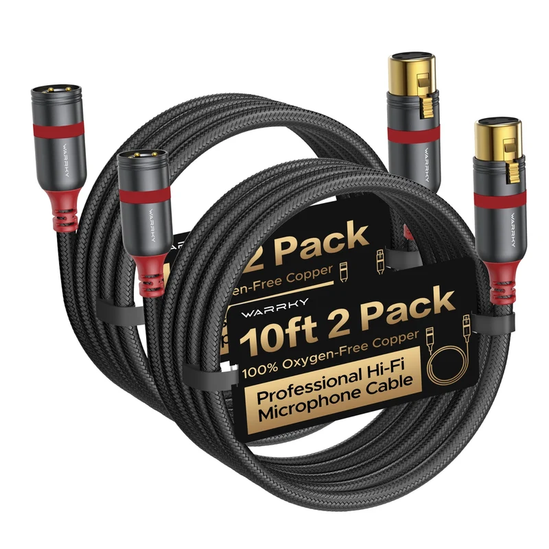 Warrky 10ft 2 Pack XLR Cables OFC GoldPlated HiFi Balanced Male to Female
