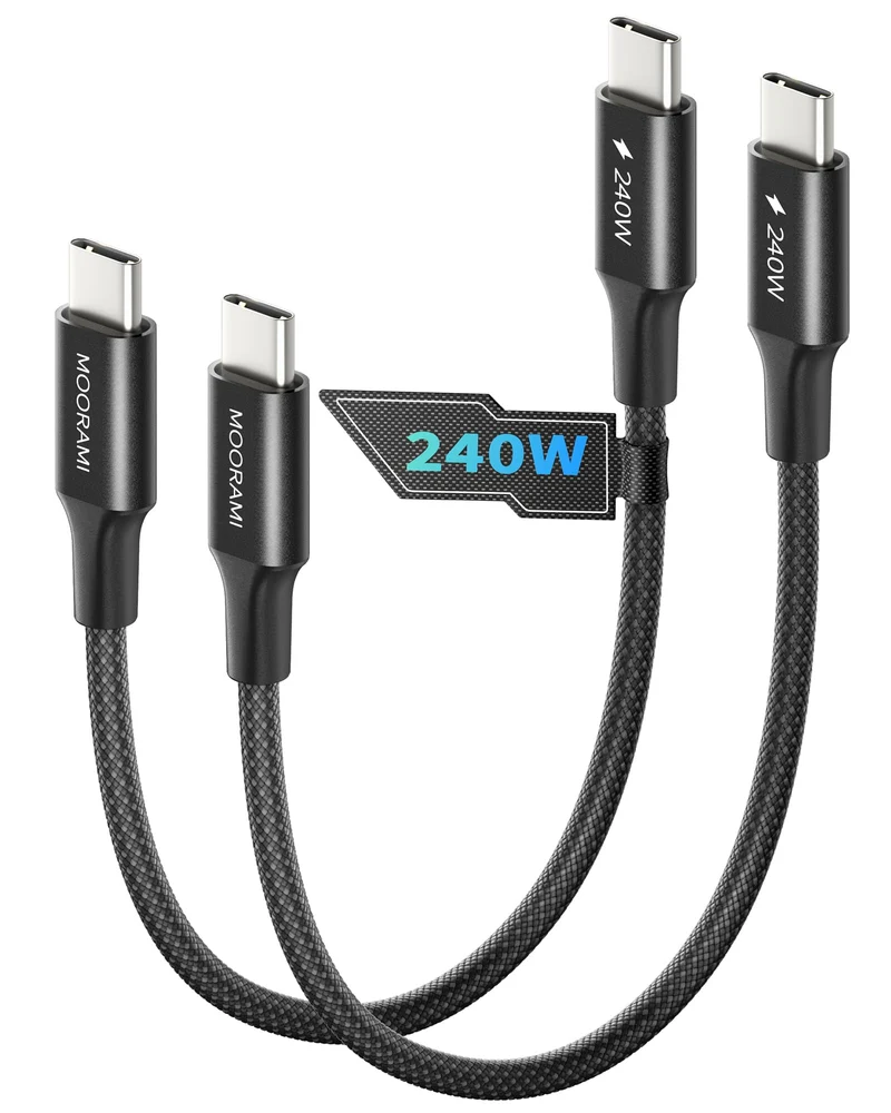 Moorami 2Pack 2ft Short 240W USB C to C Cable, Tidy Desktop Fast Charge