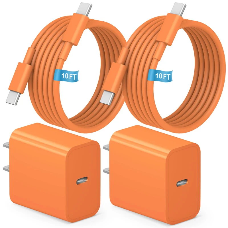 for iPhone 17 16 15 Charger Fast Charging 10FT Cable 20W USBC Cube Orange