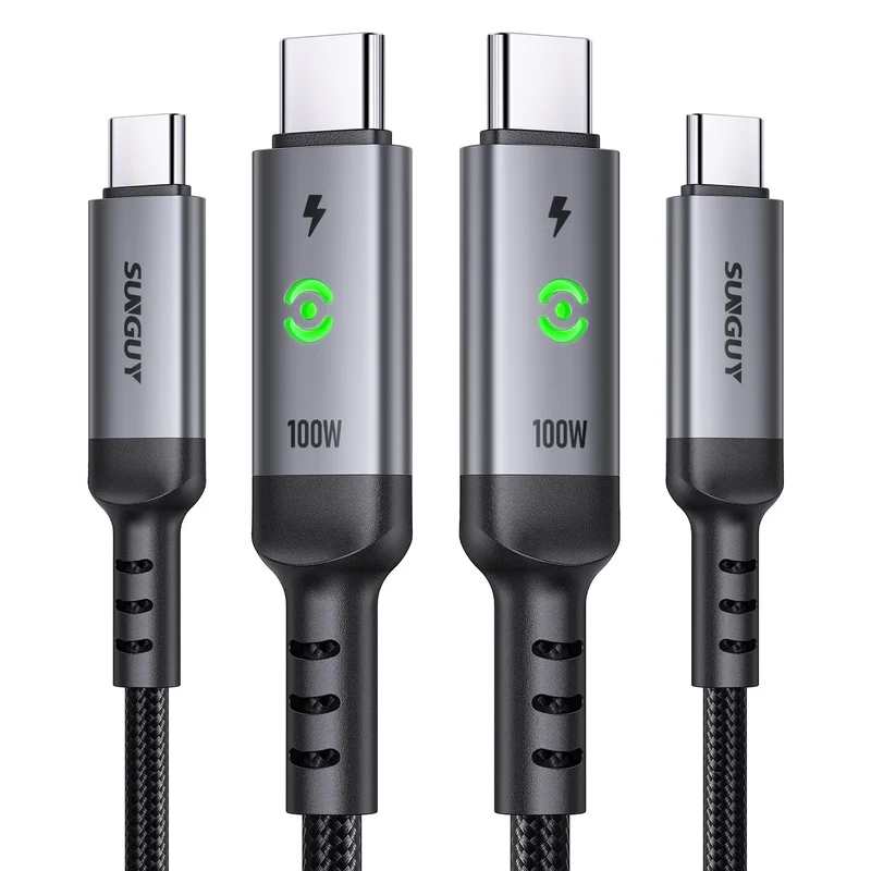 SUNGUY USB C to USB C Cable 3FT [2Pack], 100W Fast Charging with LED Light
