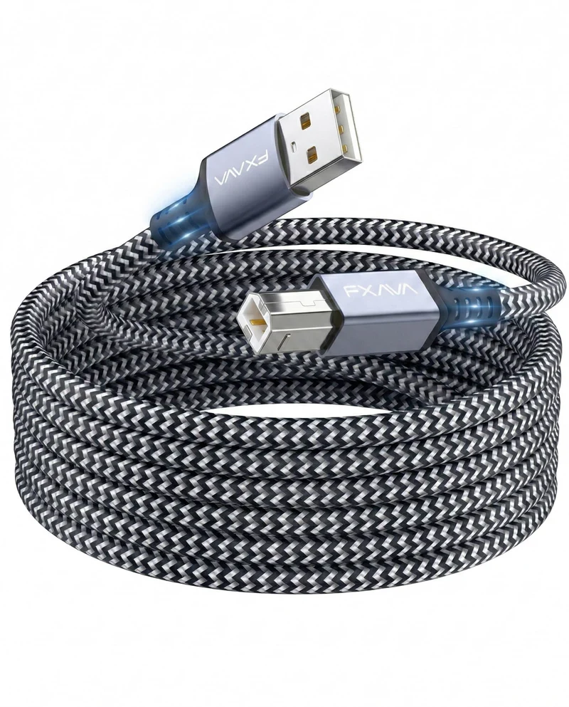 FXAVA USB Printer Cable 20 Foot Nylon Braided High Speed Long USB2.0 A to B Printer Cord for HP, Canon, Epson, Dell, Brother,