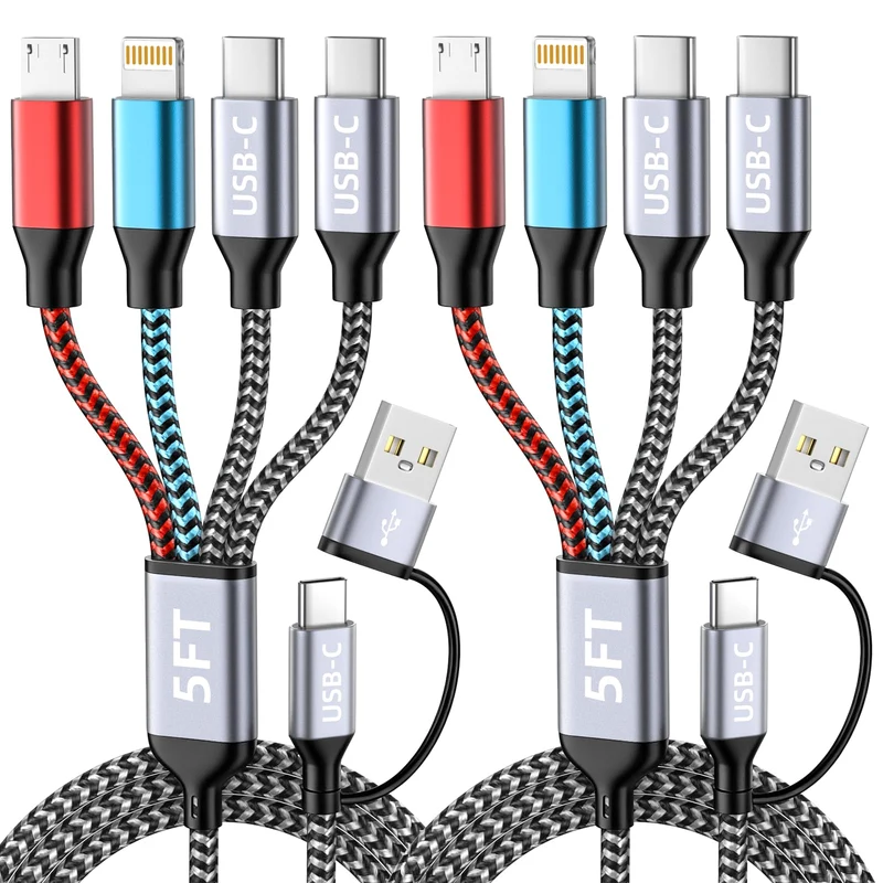 Dual USBC 4IN2 Multi Charging Cable, USB C Cable for iPhone Series 5FT