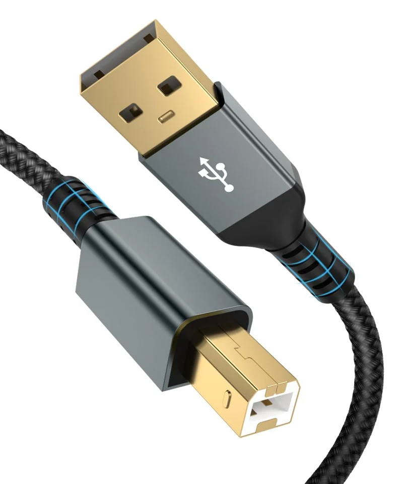 15FT USB Printer Cable, Nylon Braided High Speed USB 2.0 Type A to B Scanner Cord Compatible with HP, Canon, Epson, Brother, Del