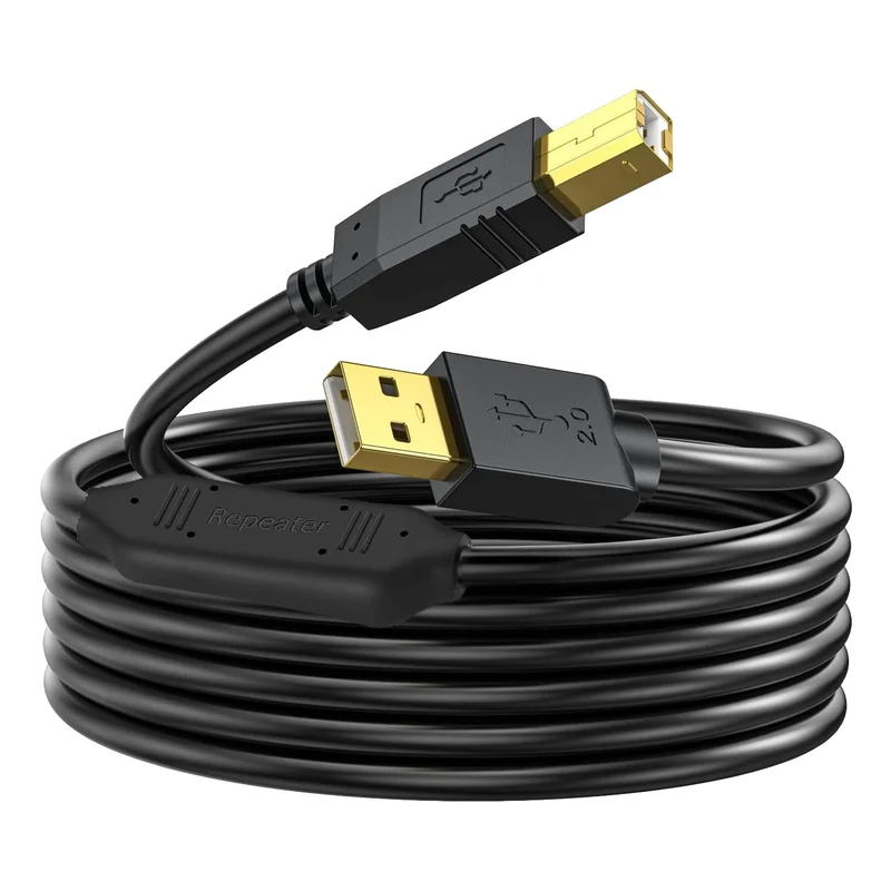 NC XQIN Printer Cable 50 ft USB 2.0 Type A to B Cord for Scanner, DAC, MIDI Keyboard, Compatible with HP, Canon, Epson, Brother