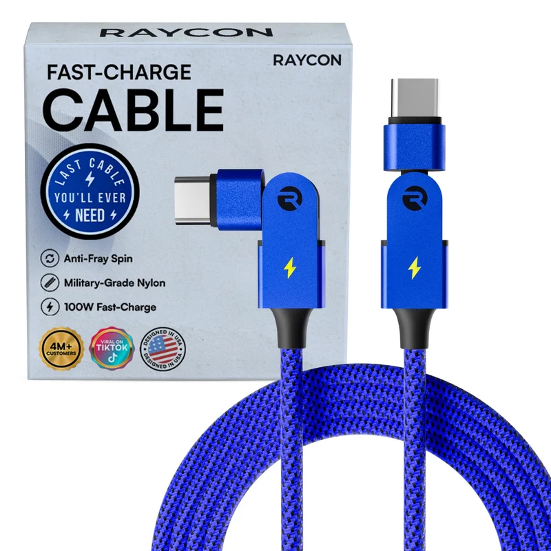 Raycon Magic Spin Cable USB C to USB C Cable 100W Fast Charging, Type C Charger Fast Charging Cord for iPhone 17/16/15, Samsun