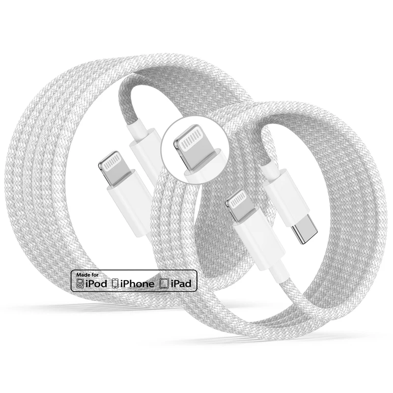 20W Lightning Cable to USB C, [Apple MFi Certified] Braided Fast Cable