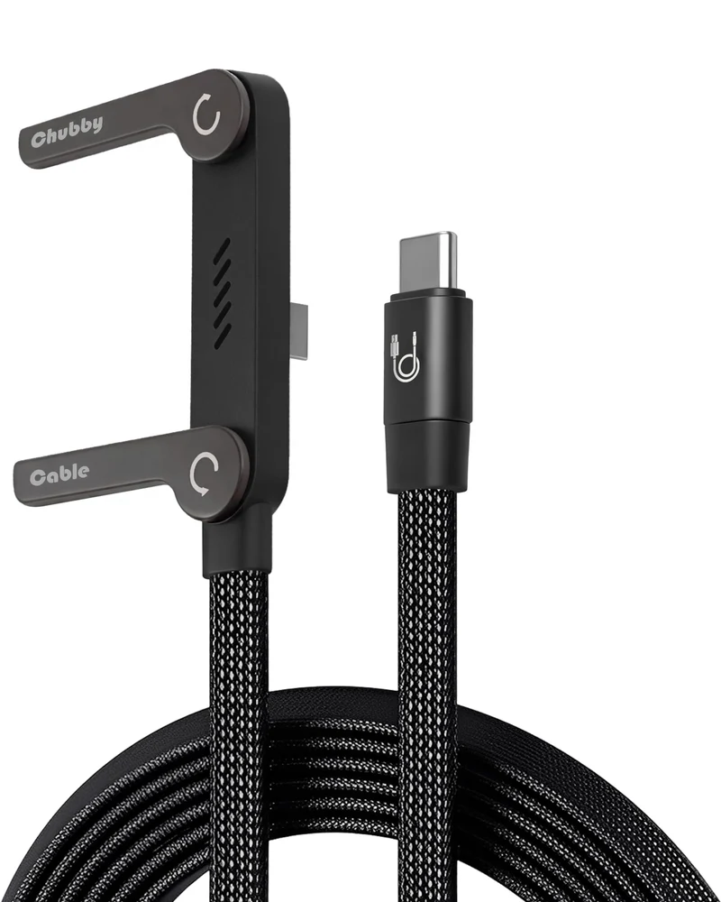 chubbycable 240W Braided USB C Cable with Foldable Stand, Black, 4.9FT