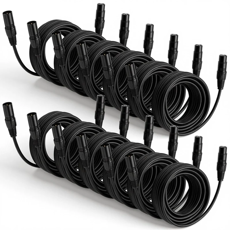 Relaxweex 12 Pcs 25 Feet XLR Cable, 3Pin XLR Male to Female, Black