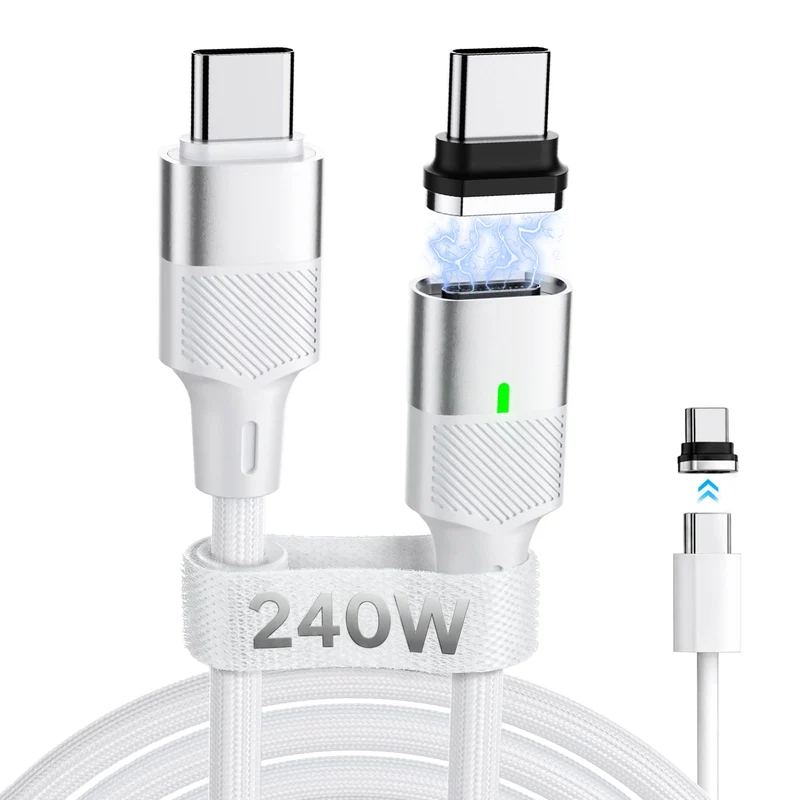 240W USBC to USBC Magnetic Fast Charging Cable with 2 Detachable Tips 6FT