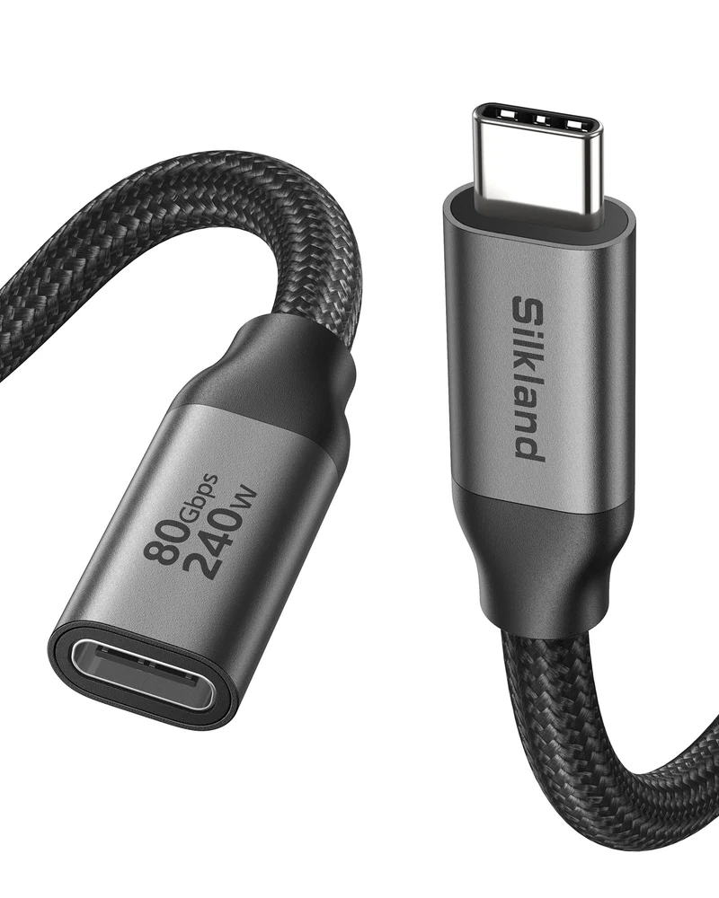 Silkland 80Gbps USB4 USB C Extension Cable 240W for Thunderbolt 5/4, 3.3FT