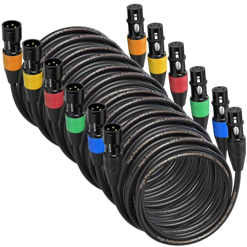 Baroflone XLR Cables, Microphone Cables 25ft 6 Pack Male to Female 3 Pins