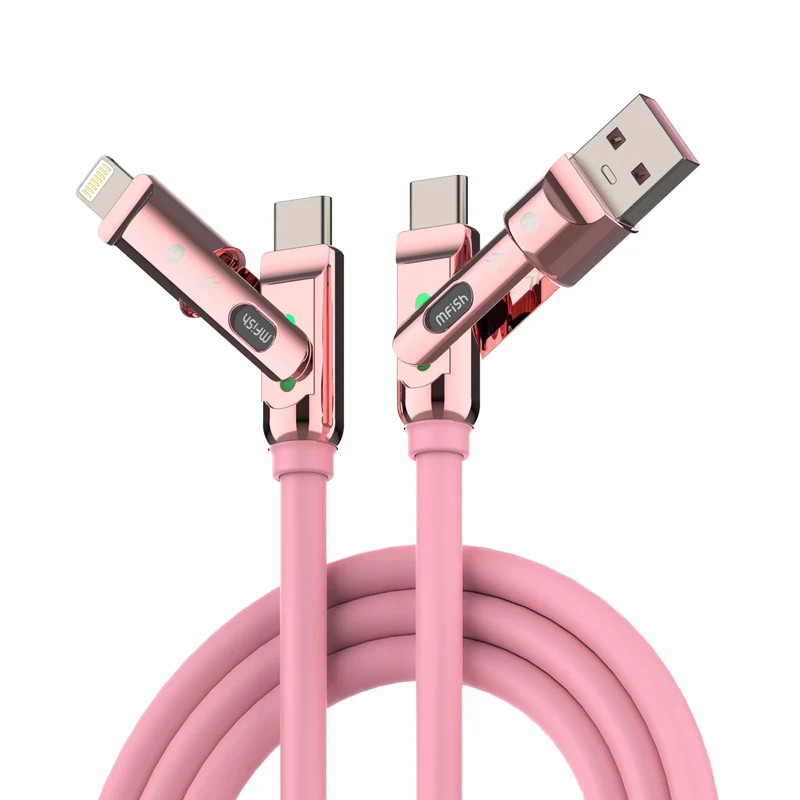 MFish USB C to USB C Cable, 240W 4 in 1 Charging Cable, Pink, 6.6FT
