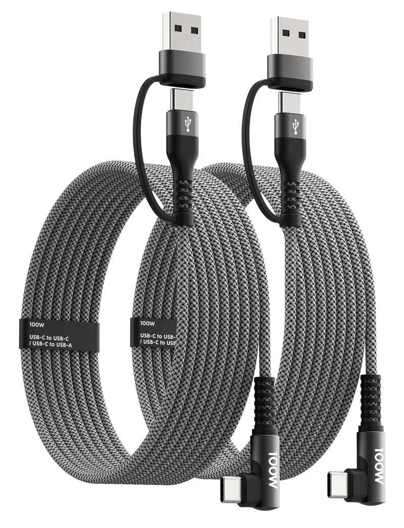 Minlu 100W Fast USB C Charger Cable Right Angle, USB A/C to USB C Cable