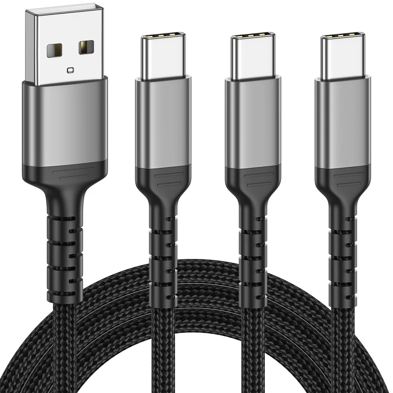 3ft USB C Charger Cord 3 Pack, Braided USB A to USB Type C Cable Fast Charging 3A Compatible with iPhone 15 Pro/Max Samsung Gala