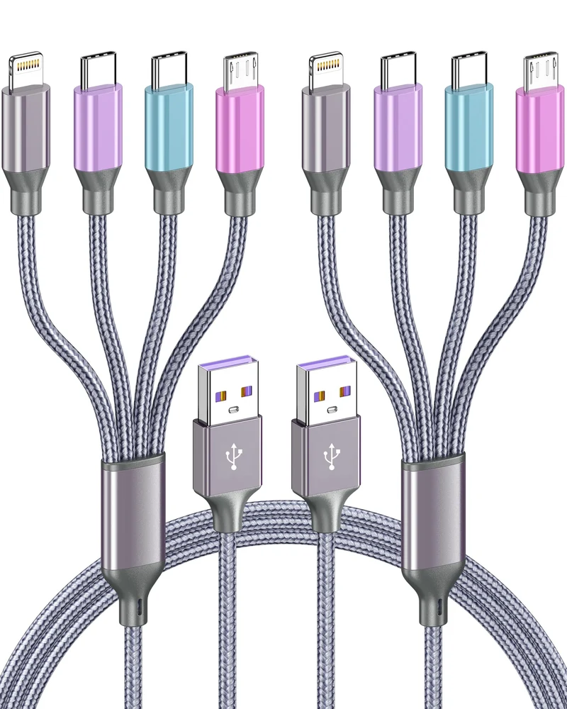 4 in 1 Multi Charging Cable 4ft 2 Pack,Braided MFi Certified Charger Cable